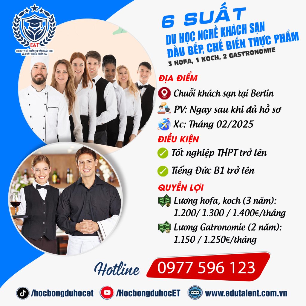  BERLIN 6 SUẤT DU HỌC NGHỀ KHÁCH SẠN, ĐẦU BẾP, CBTP (3 hofa, 1 Koch, 2 Gastronomie)