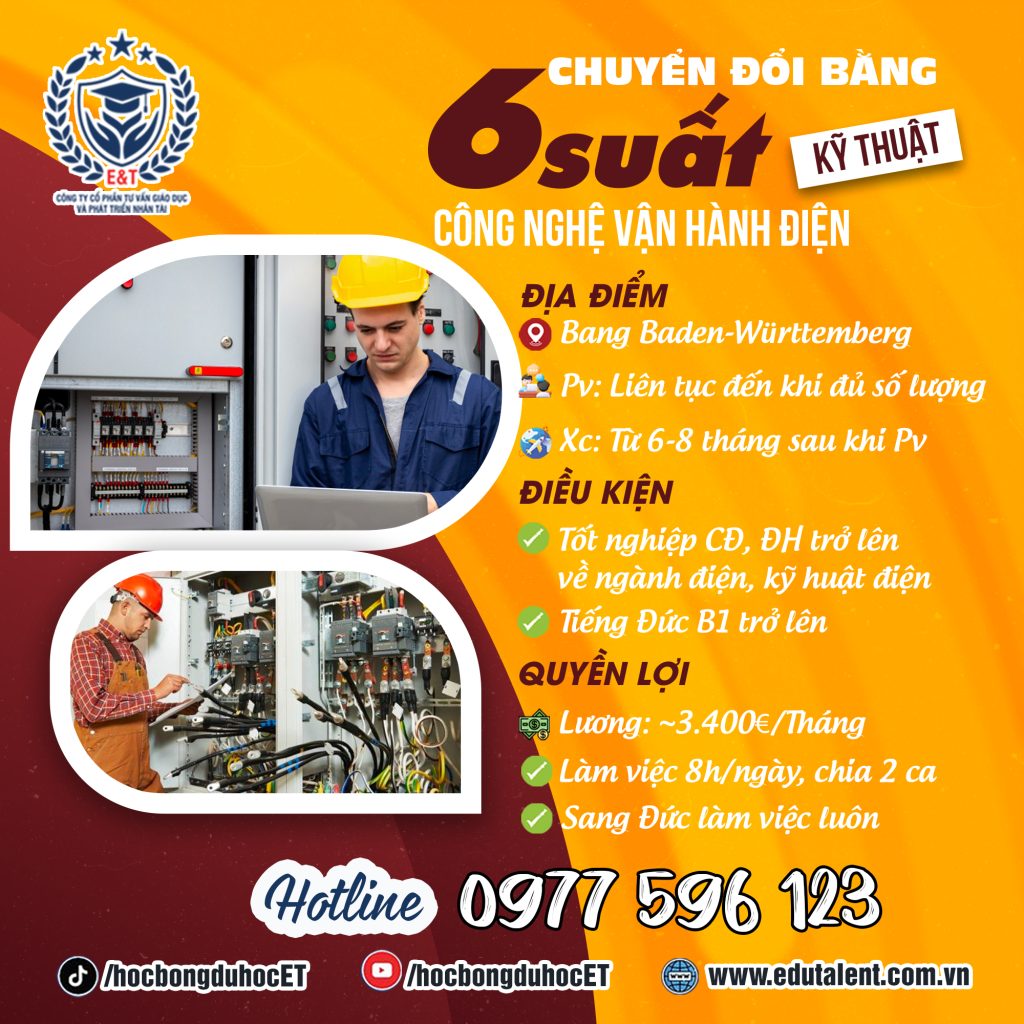 6 SUẤT CHUYỂN ĐỔI BẰNG THỢ ĐIỆN KỸ THUẬT CÔNG NGHỆ VẬN HÀNH TẠI CHLB ĐỨC