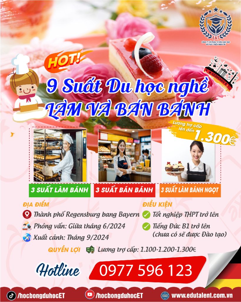 SIÊU VIP 9 SUẤT DU HỌC NGHỀ LÀM BÁNH VÀ BÁN BÁNH TẠI CHLB ĐỨC