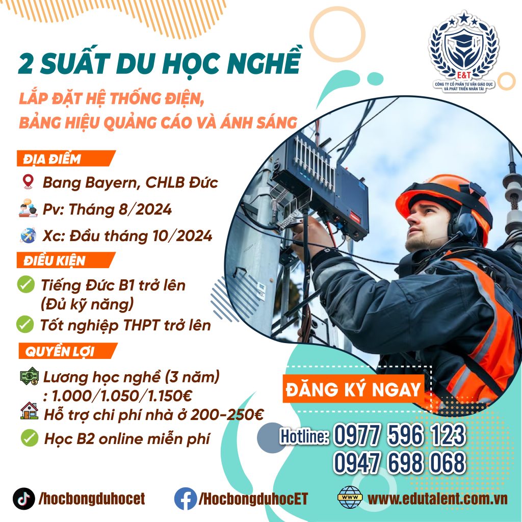  2 SUẤT DU HỌC NGHỀ LẮP ĐẶT HỆ THỐNG ĐIỆN, BẢNG HIỆU QUẢNG CÁO VÀ ÁNH SÁNG