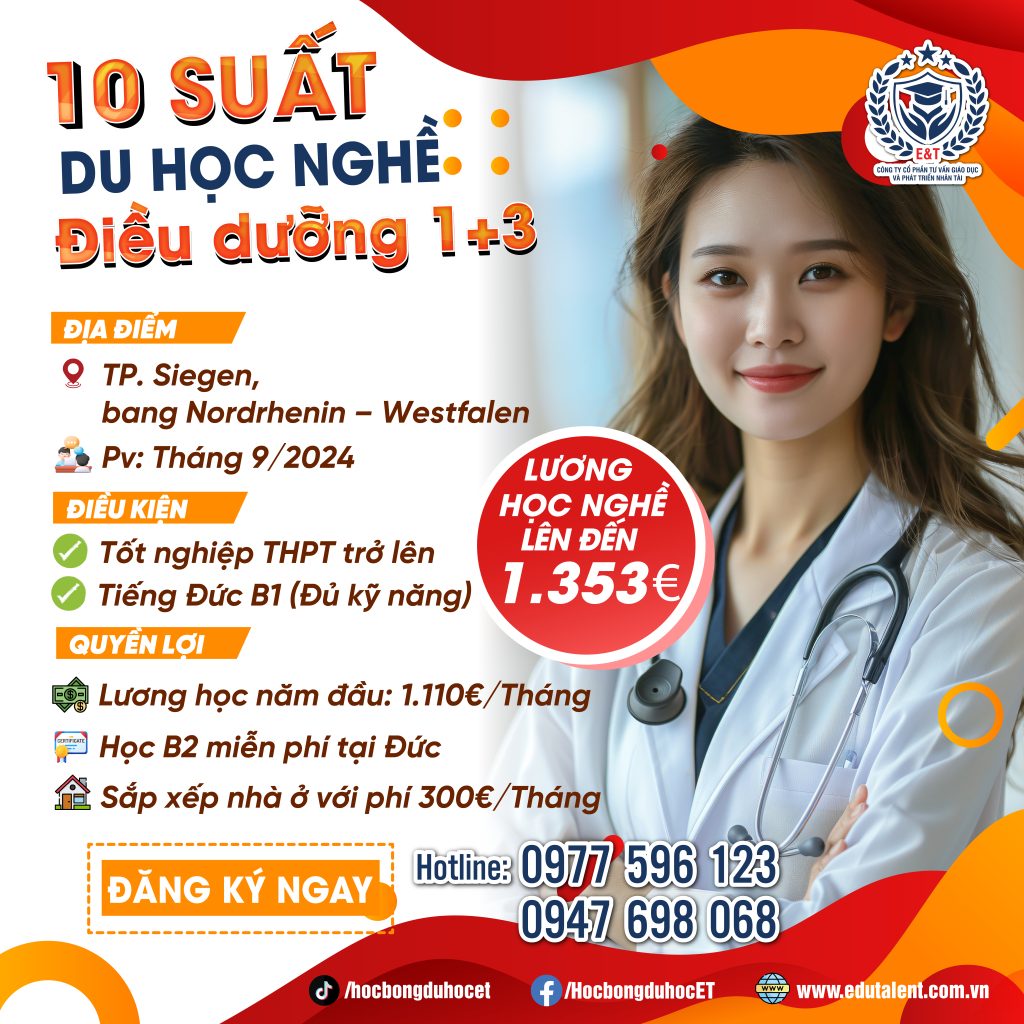 🌟 NEW 10 SUẤT DU HỌC NGHỀ ĐIỀU DƯỠNG 1+3 TẠI CHLB ĐỨC