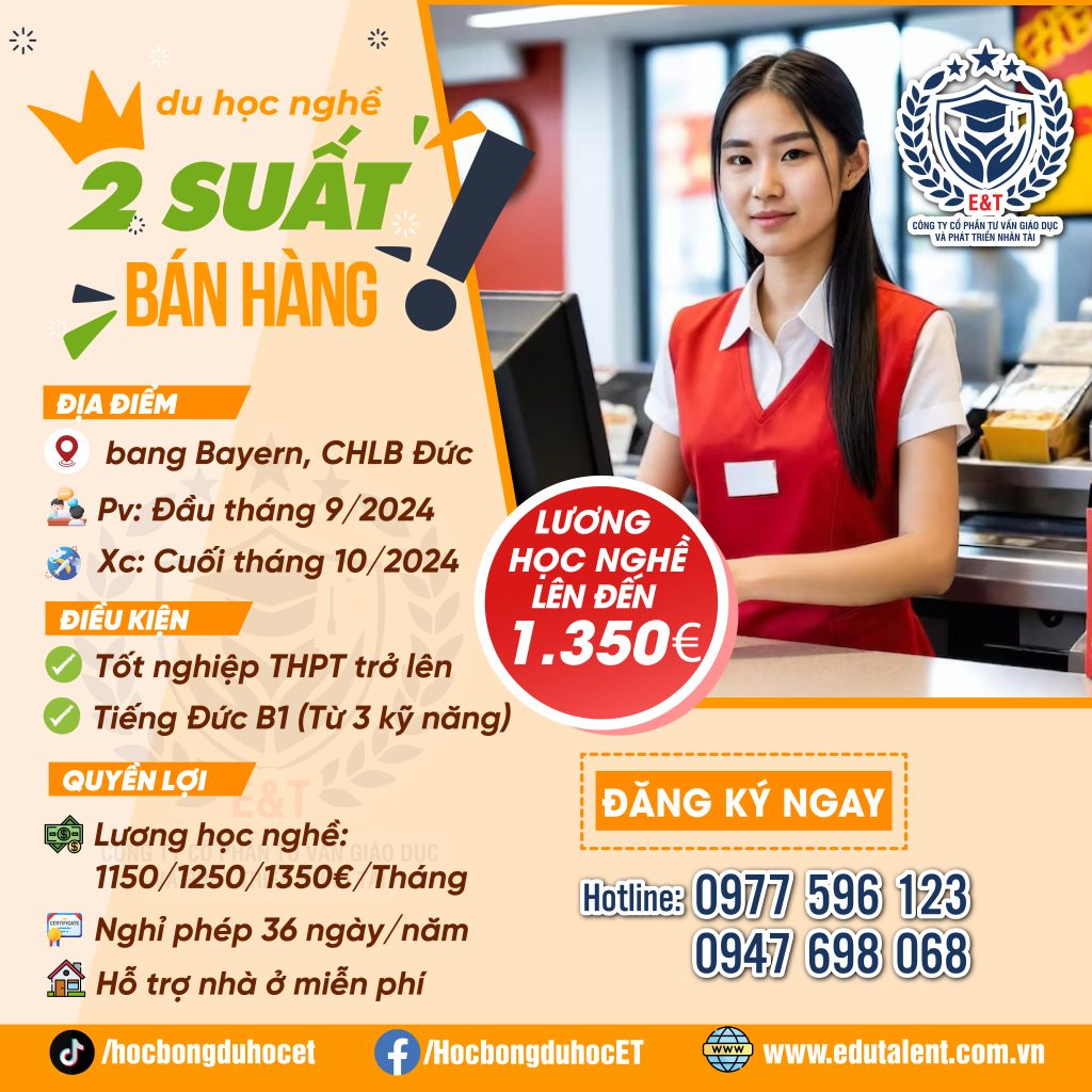 SIÊU VIP 2 SUẤT DU HỌC NGHỀ BÁN HÀNG TẠI CHLB ĐỨC