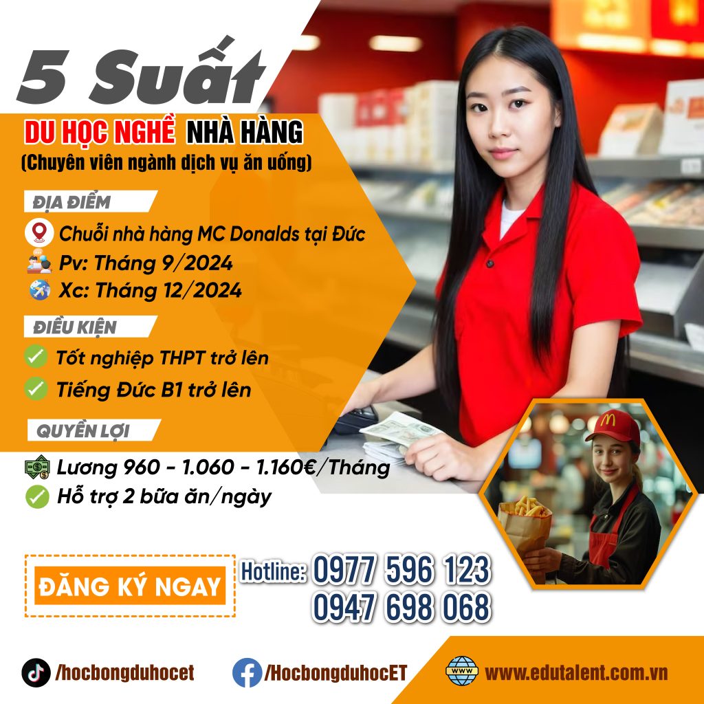 SIÊU VIP 5 SUẤT DU HỌC NGHỀ CHUYÊN VIÊN NGÀNH DỊCH VỤ ĂN UỐNG TẠI CHLB ĐỨC