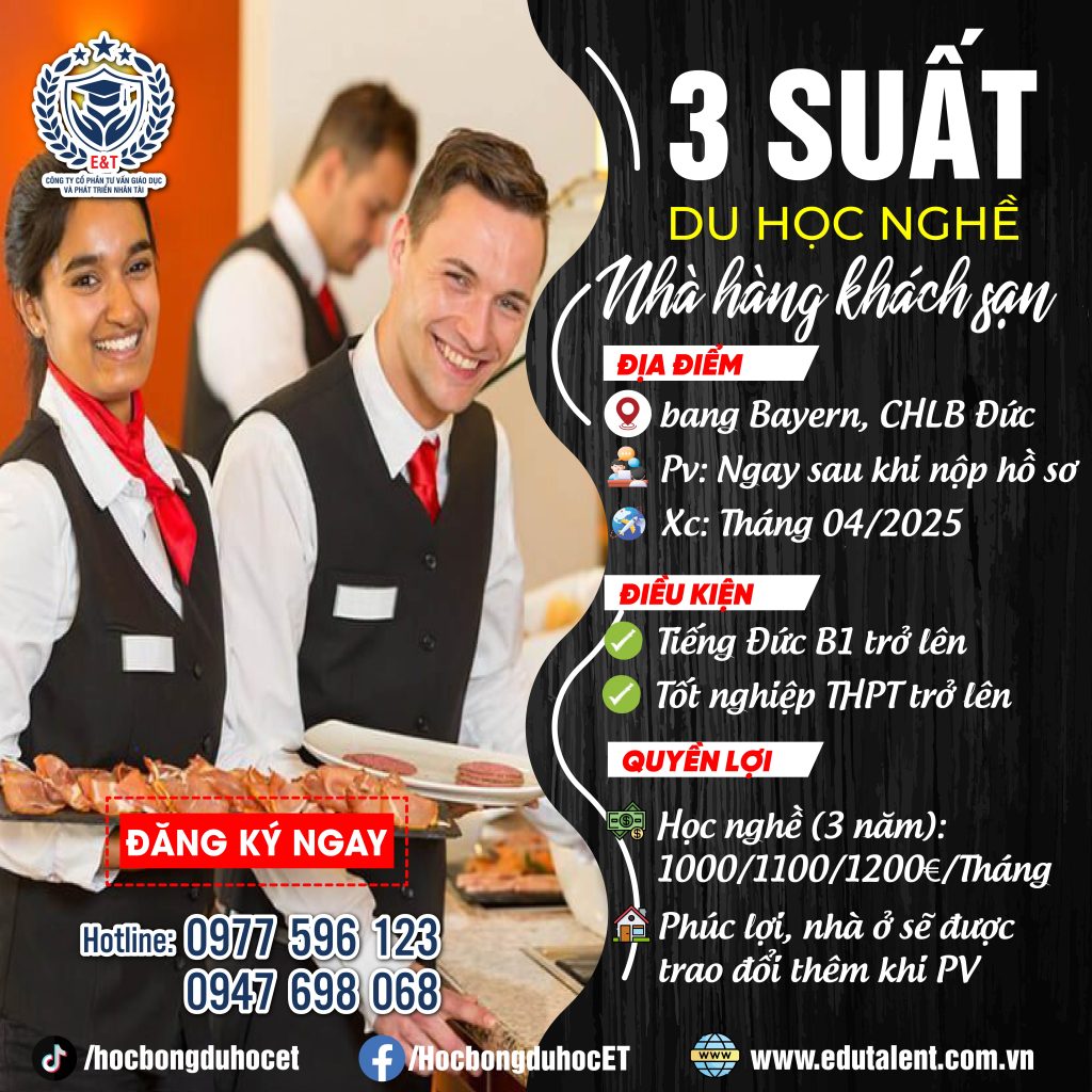 🇩🇪 BANG BAYERN ĐỨC 3 SUẤT DU HỌC NGHỀ NHÀ HÀNG KHÁCH SẠN