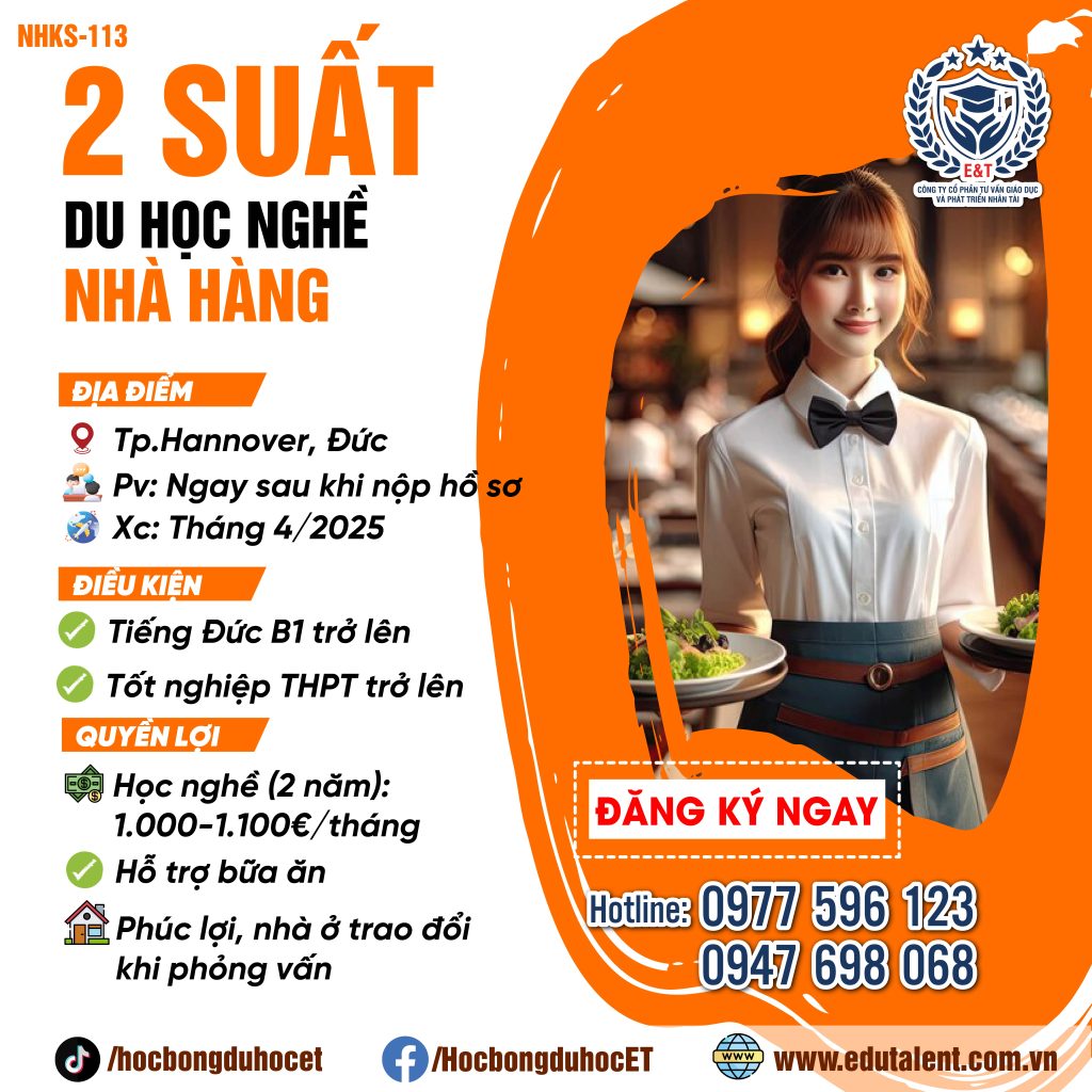 THÀNH PHỐ HANNOVER 2 SUẤT DU HỌC NGHỀ NHÀ HÀNG