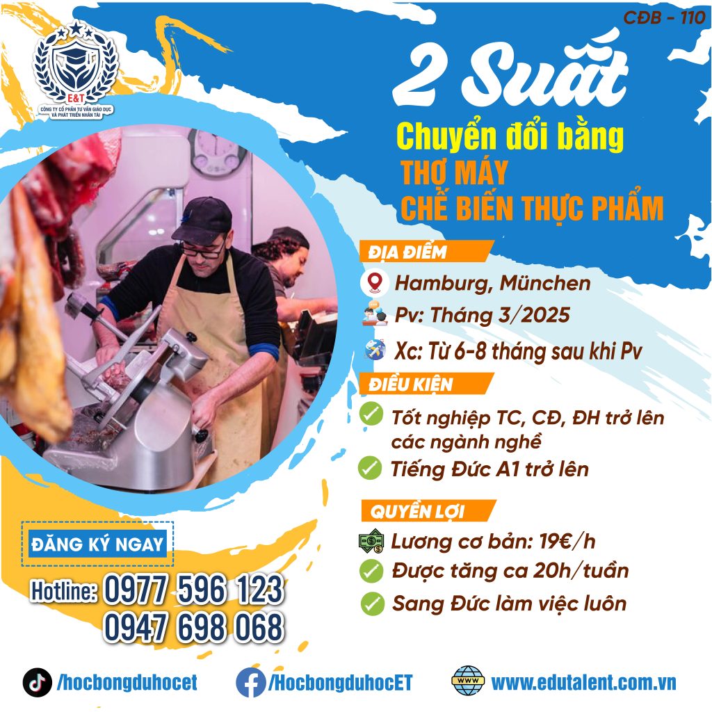 (HOT) 2 SUẤT CHUYỂN ĐỔI BẰNG THỢ MÁY CHẾ BIẾN THỰC PHẨM