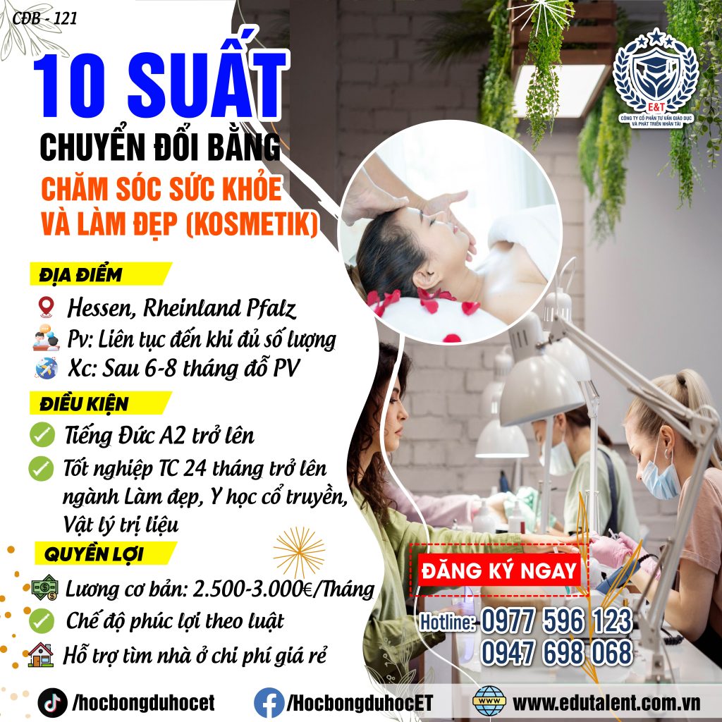 Hessen, Rheinland Pfalz 10 SUẤT CHUYỂN ĐỔI BẰNG CHĂM SÓC SỨC KHỎE LÀM ĐẸP TẠI CHLB ĐỨC