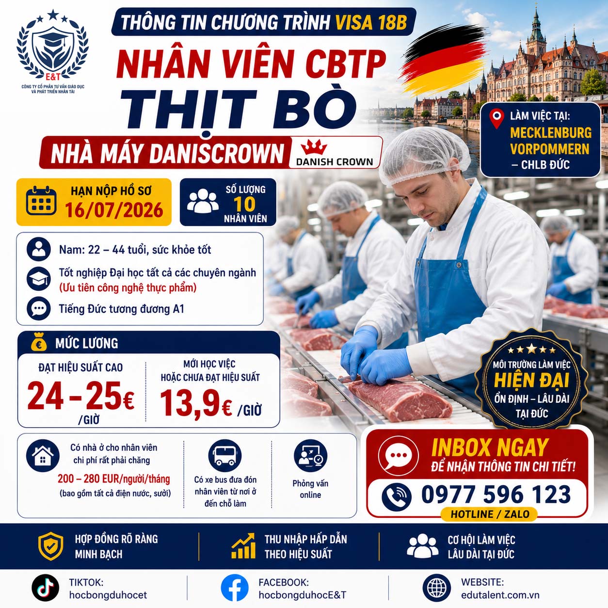 🇩🇪 THÔNG TIN CHƯƠNG TRÌNH VISA 18B – CHẾ BIẾN THỰC PHẨM (THỊT BÒ)
