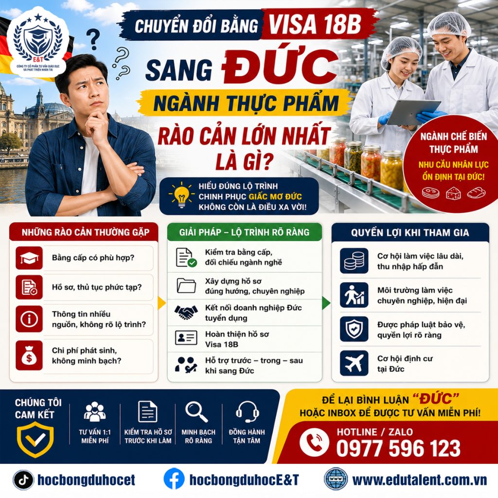 🇩🇪 CHUYỂN ĐỔI BẰNG VISA 18B SANG ĐỨC NGÀNH THỰC PHẨM – RÀO CẢN LỚN NHẤT LÀ GÌ?