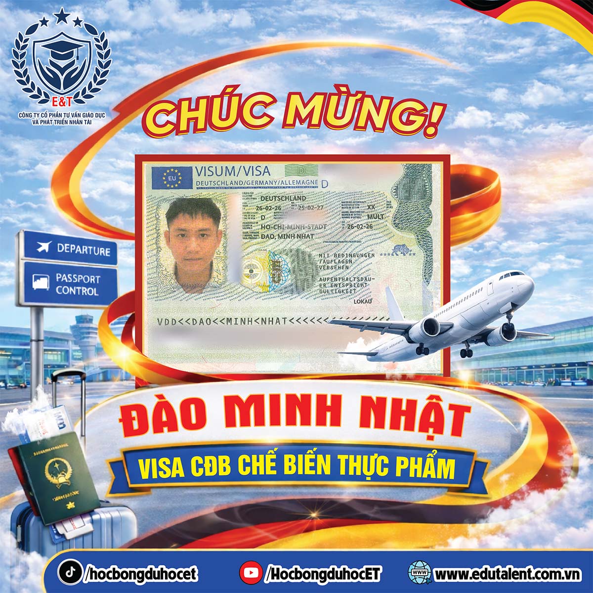 CHÚC MỪNG HỌC VIÊN ĐÀO MINH NHẬT ĐÃ XUẤT SẮC NHẬN VISA NGÀNH CHẾ BIẾN THỰC PHẨM TẠI ĐỨC