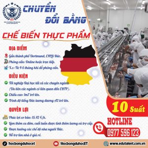 THÔNG BÁO TUYỂN DỤNG: CHƯƠNG TRÌNH CHUYỂN ĐỔI BẰNG CHẾ BIẾN THỰC PHẨM TẠI CHLB ĐỨC (CHƯƠNG TRÌNH 18B)
