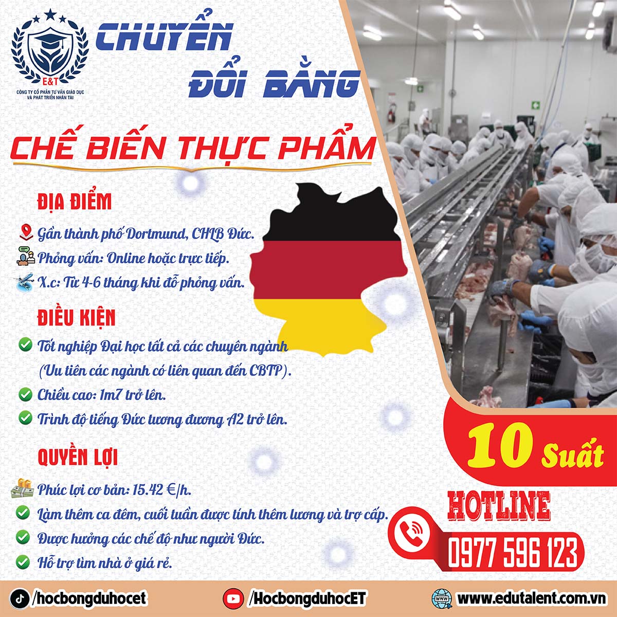 THÔNG BÁO TUYỂN DỤNG: CHƯƠNG TRÌNH CHUYỂN ĐỔI BẰNG CHẾ BIẾN THỰC PHẨM TẠI CHLB ĐỨC (CHƯƠNG TRÌNH 18B)