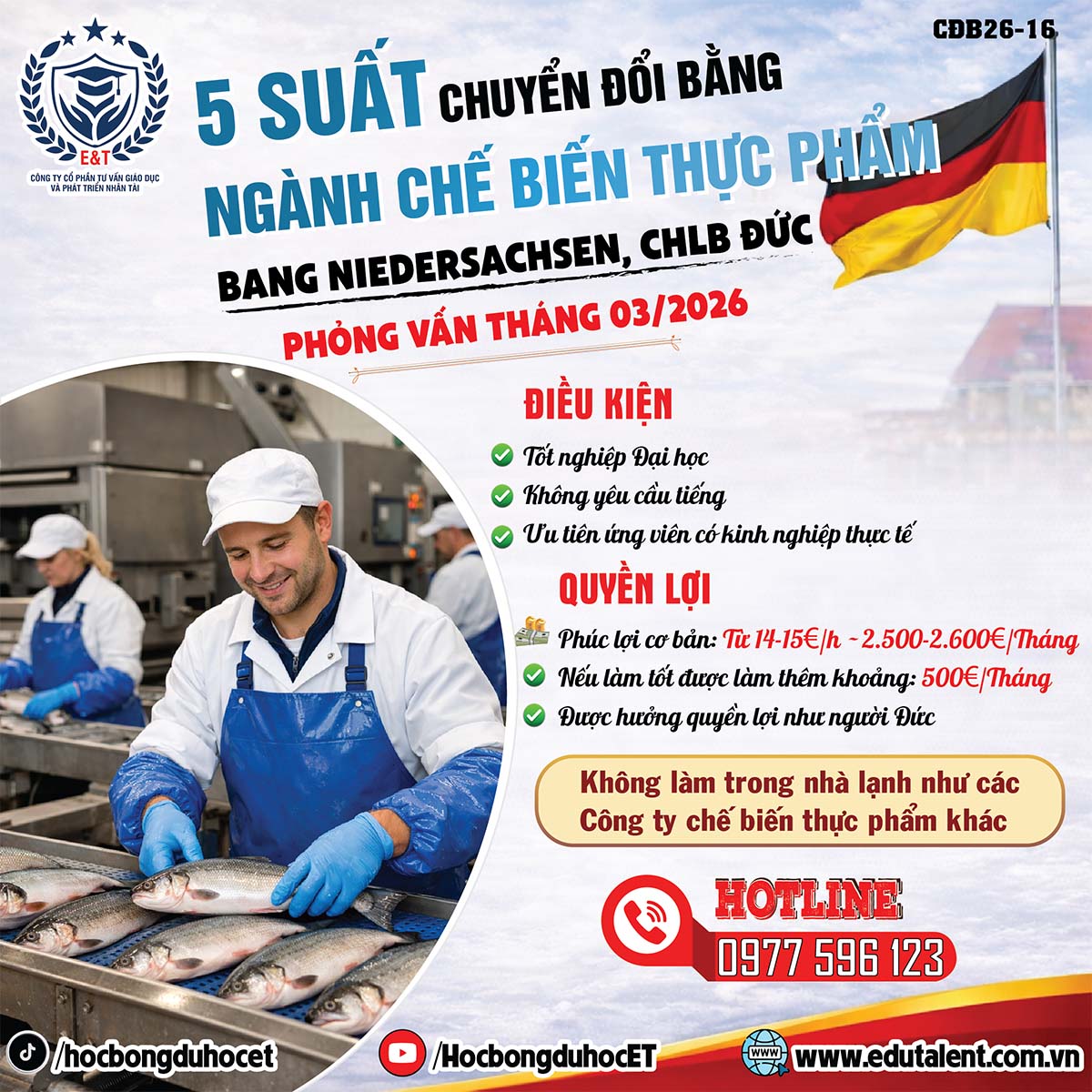 5 SUẤT CHUYỂN ĐỔI BẰNG NGÀNH CHẾ BIẾN THỰC PHẨM TẠI ĐỨC