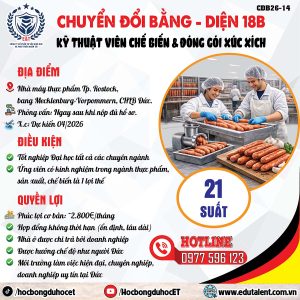 TUYỂN LAO ĐỘNG TẠI ĐỨC DIỆN 18B – KỸ THUẬT VIÊN CHẾ BIẾN & ĐÓNG GÓI XÚC XÍCH