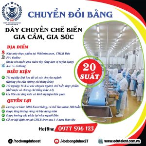 CHUYỂN ĐỔI BẰNG & LÀM VIỆC TẠI ĐỨC: DÂY CHUYỀN CHẾ BIẾN GIA CẦM, GIA SÚC