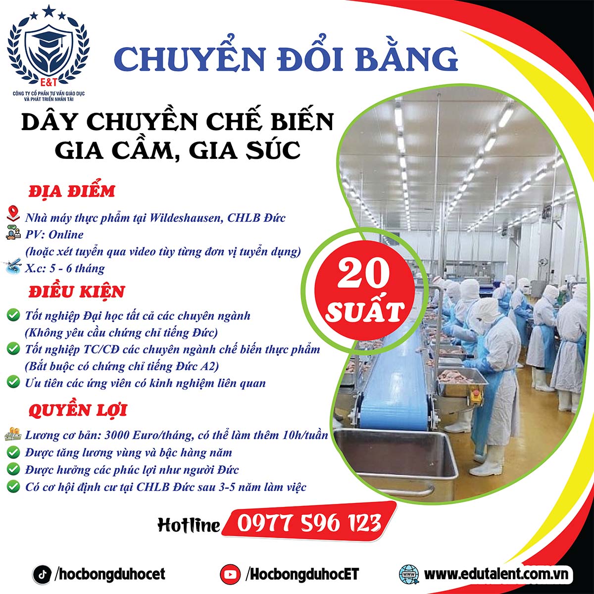 CHUYỂN ĐỔI BẰNG & LÀM VIỆC TẠI ĐỨC: DÂY CHUYỀN CHẾ BIẾN GIA CẦM, GIA SÚC 