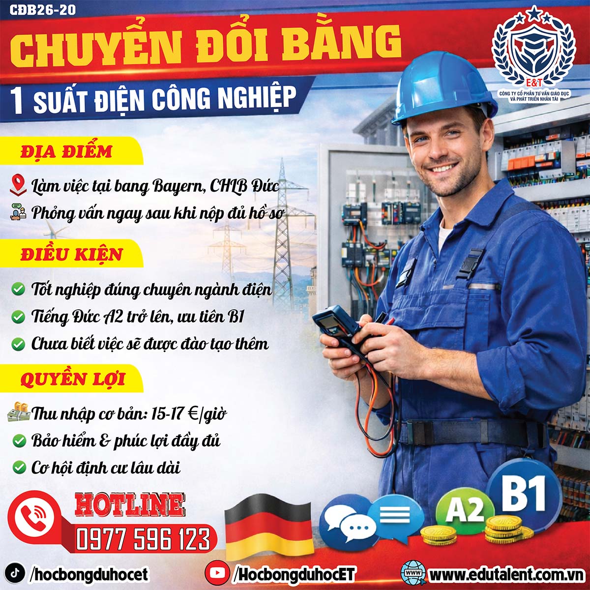 CHUYỂN ĐỔI BẰNG 18B NGÀNH ĐIỆN CÔNG NGHIỆP TẠI ĐỨC