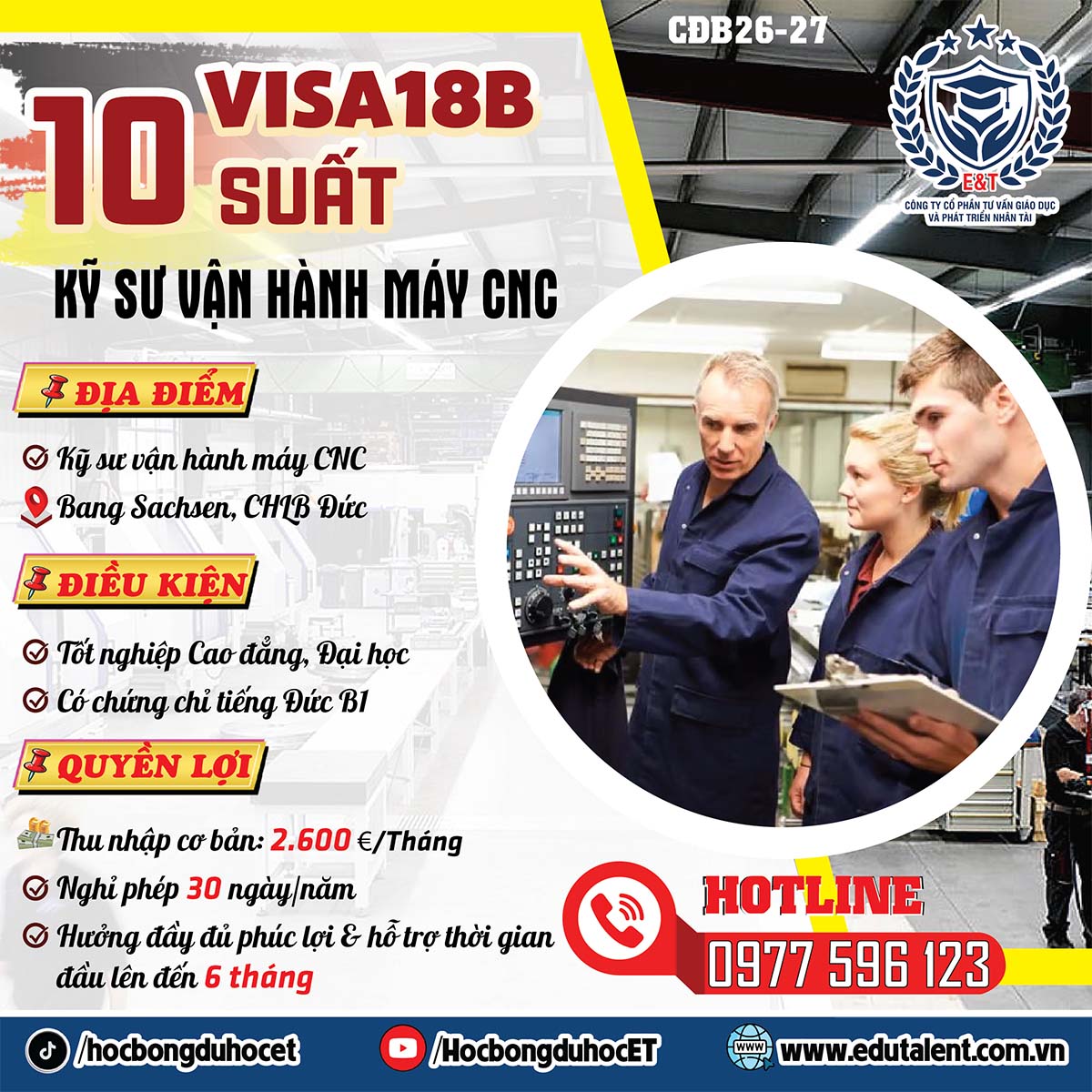Tuyển Dụng 10 Kỹ Sư Vận Hành Máy CNC Tại Bang Sachsen, Đức – Diện Visa 18B