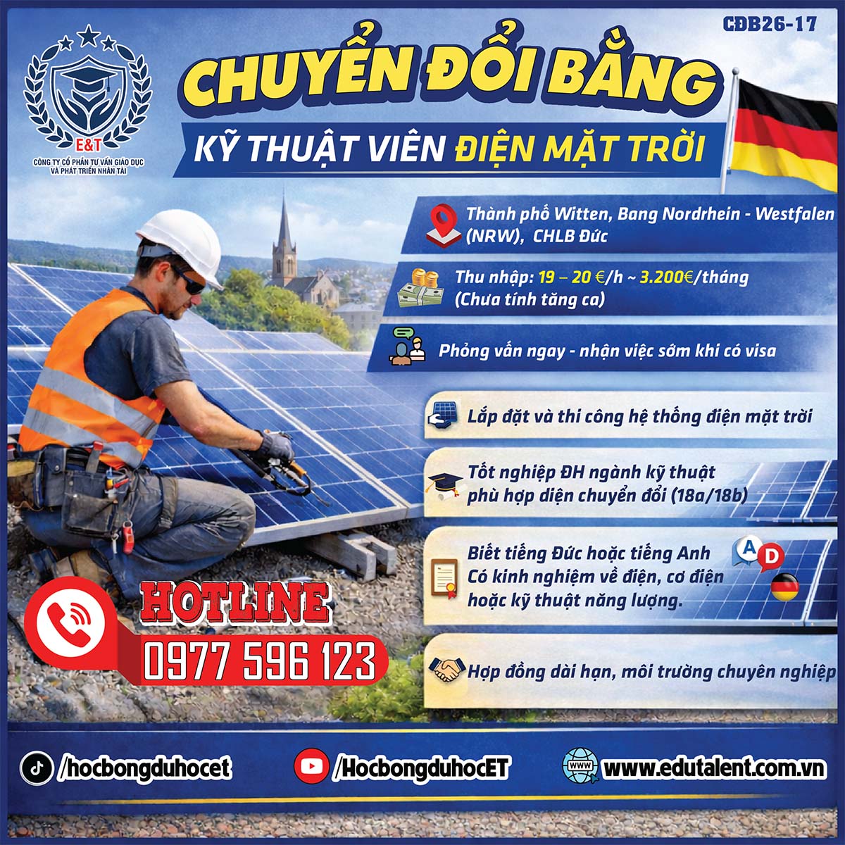 🇩🇪 CHUYỂN ĐỔI BẰNG KỸ THUẬT VIÊN ĐIỆN MẶT TRỜI TẠI ĐỨC ☀️