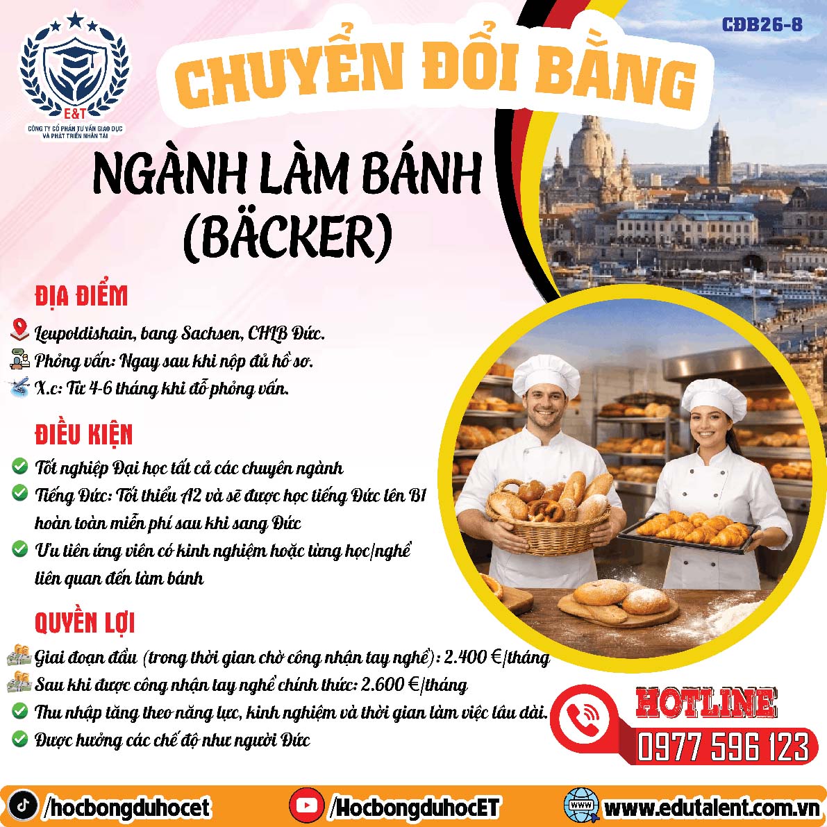 🇩🇪 CHUYỂN ĐỔI BẰNG VISA 18B ĐỨC NGÀNH LÀM BÁNH (BÄCKER)