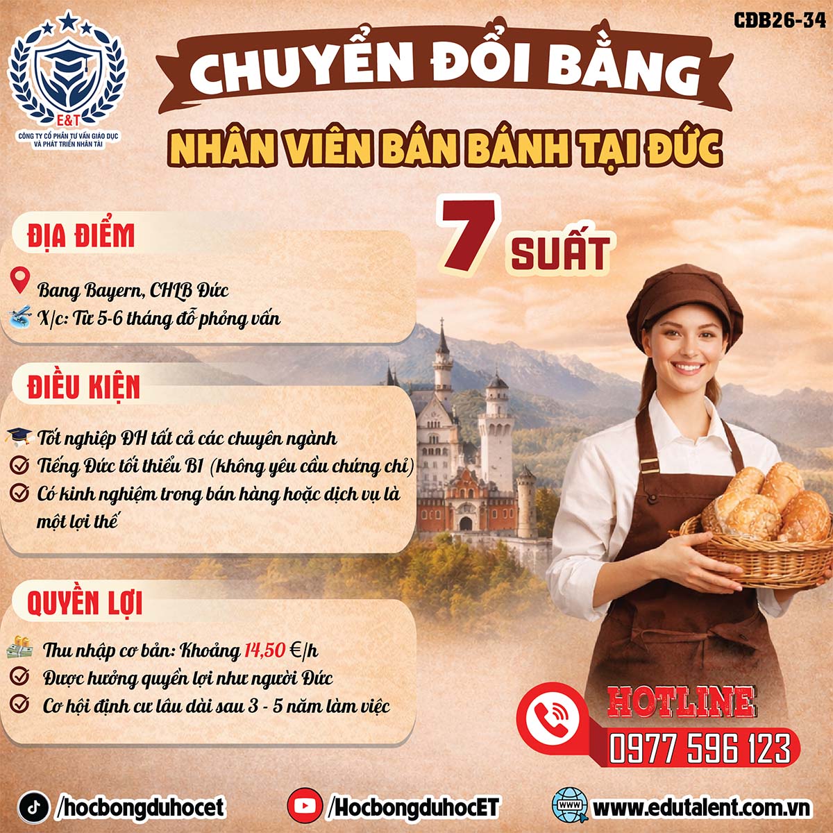 CHƯƠNG TRÌNH CHUYỂN ĐỔI BẰNG ĐỨC – NHÂN VIÊN BÁN BÁNH (BÄCKEREIFACHVERKÄUFER/IN)