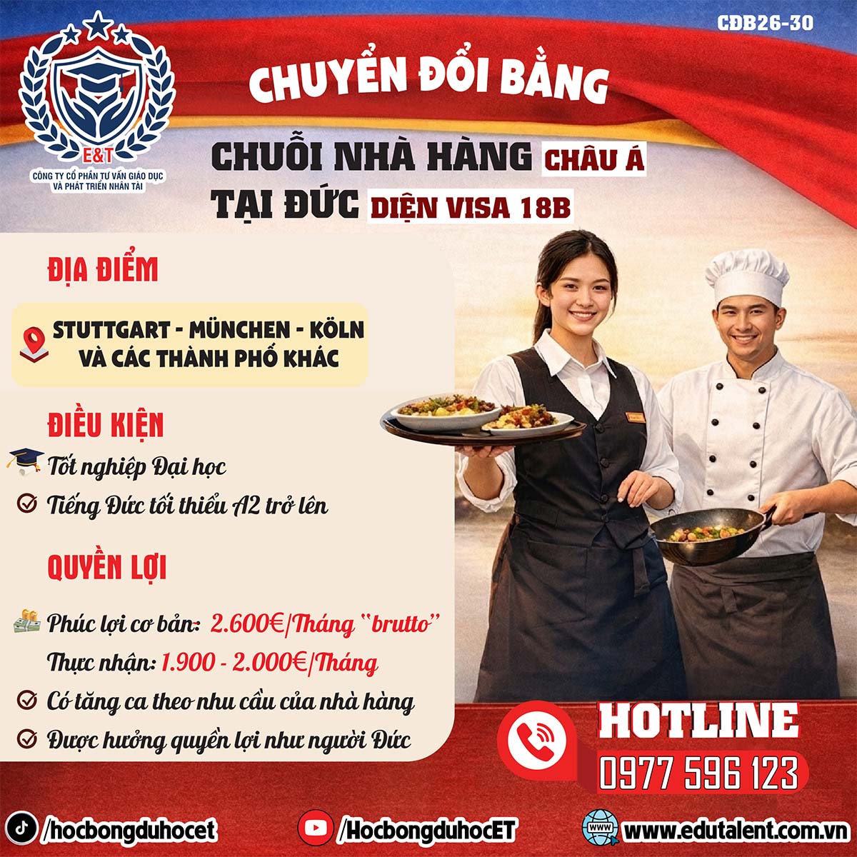 CHUYỂN ĐỔI BẰNG LÀM VIỆC TẠI CHUỖI NHÀ HÀNG CHÂU Á TẠI ĐỨC – VISA 18B
