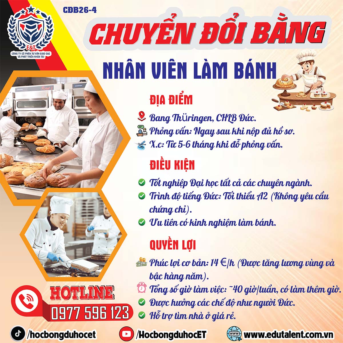 CHƯƠNG TRÌNH CHUYỂN ĐỔI BẰNG ĐỨC 18B – NHÂN VIÊN LÀM BÁNH (BÄCKER) 🇩🇪
