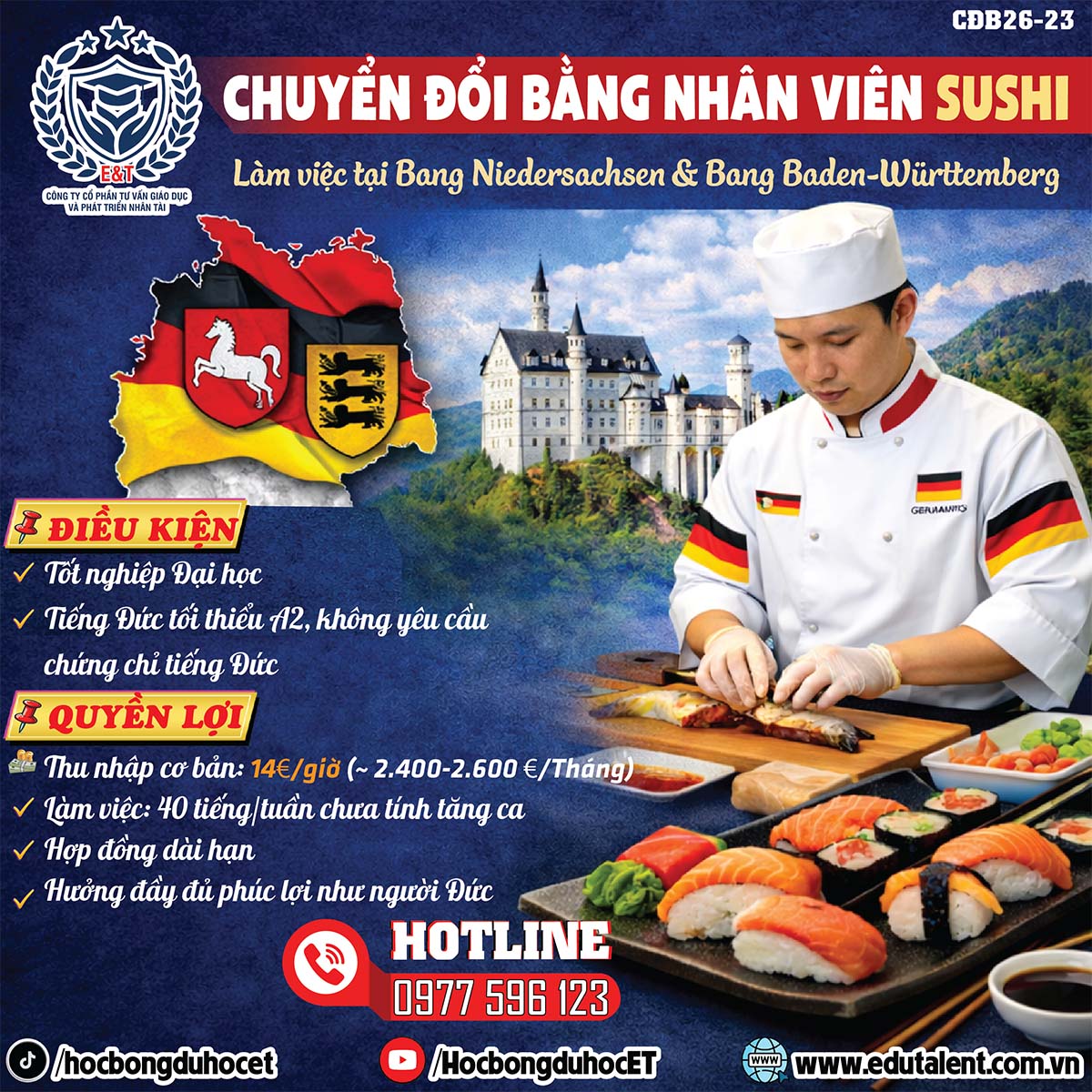 🔥 CHUYỂN ĐỔI BẰNG NHÂN VIÊN SUSHI LÀM VIỆC TẠI ĐỨC