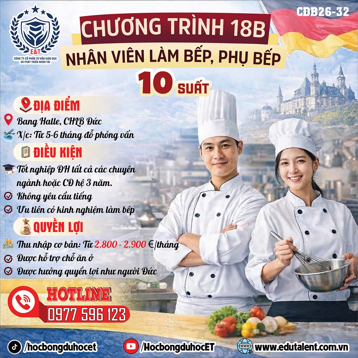Thông Báo Tuyển Dụng Chương Trình 18B: Nhân Viên Bếp & Phụ Bếp Tại Bang Halle, CHLB Đức