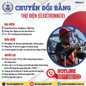 TUYỂN DỤNG THỢ ĐIỆN (ELEKTRONIKER) THEO DIỆN CHUYỂN ĐỔI BẰNG 18B – LÀM VIỆC TOÀN NƯỚC ĐỨC