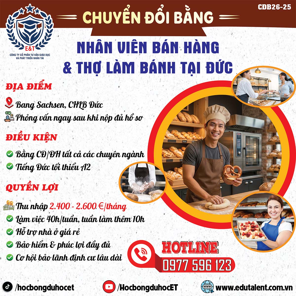 TUYỂN DỤNG NHÂN VIÊN BÁN HÀNG & THỢ LÀM BÁNH TẠI ĐỨC – CHƯƠNG TRÌNH CHUYỂN ĐỔI BẰNG VISA 18B