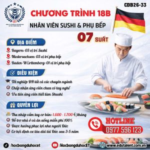CHƯƠNG TRÌNH 18B – NHÂN VIÊN SUSHI / PHỤ BẾP TẠI ĐỨC