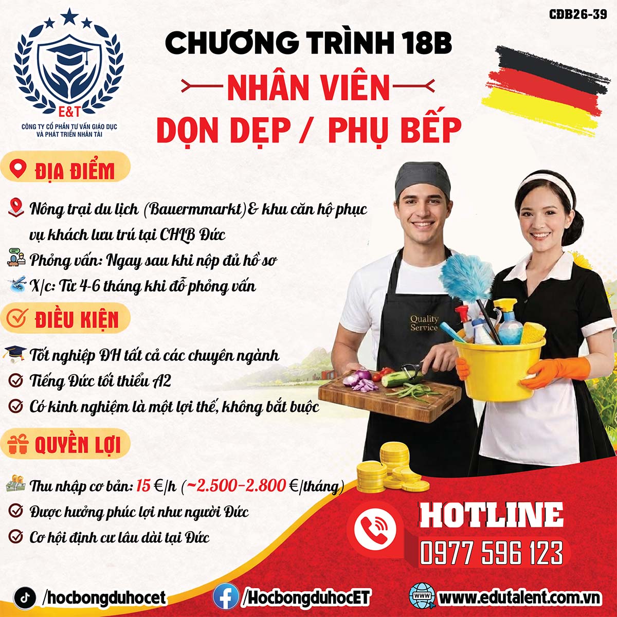 🇩🇪 Chương Trình Dọn Dẹp / Phụ Bếp Tại Đức 2026