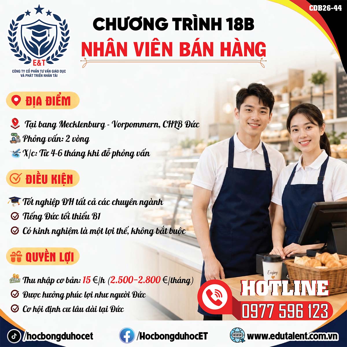 🇩🇪 CHƯƠNG TRÌNH 18B – NHÂN VIÊN BÁN HÀNG TẠI ĐỨC