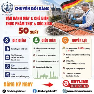 🇩🇪 CHƯƠNG TRÌNH CHUYỂN ĐỔI BẰNG – VẬN HÀNH MÁY & CHẾ BIẾN THỰC PHẨM THỊT, XÚC XÍCH TẠI CHLB ĐỨC