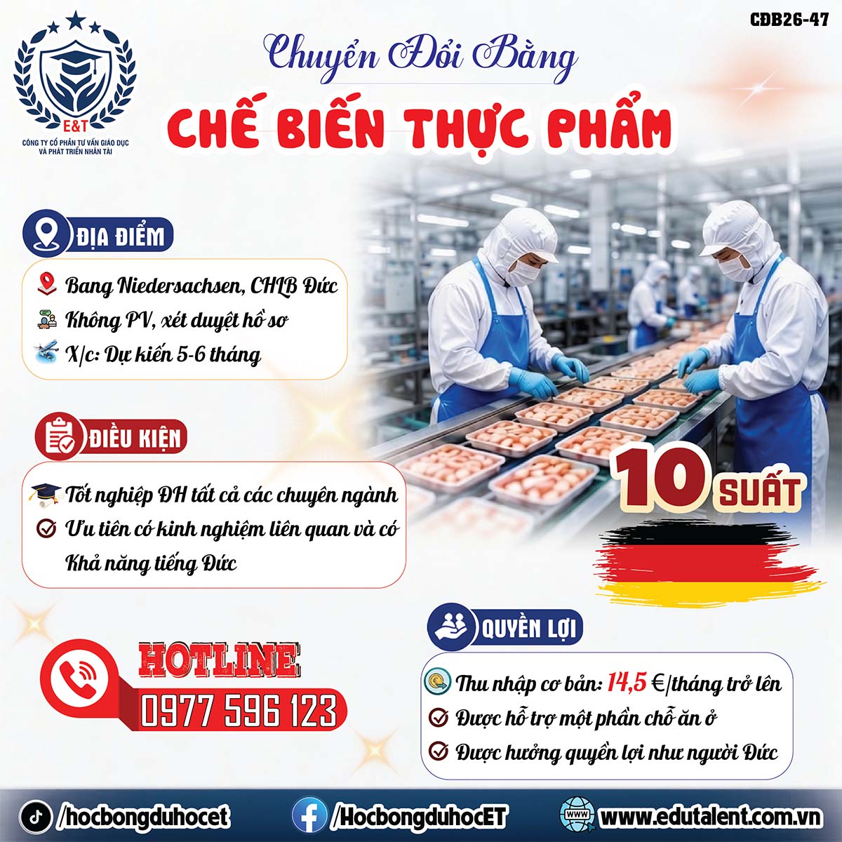 📢 Tuyển Dụng Nam Nhân Viên Nhà Máy Chế Biến Thực Phẩm Tại Đức – Visa 18B