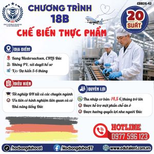 TUYỂN DỤNG NAM NHÂN VIÊN NHÀ MÁY CHẾ BIẾN THỰC PHẨM TẠI ĐỨC – CHƯƠNG TRÌNH 18B