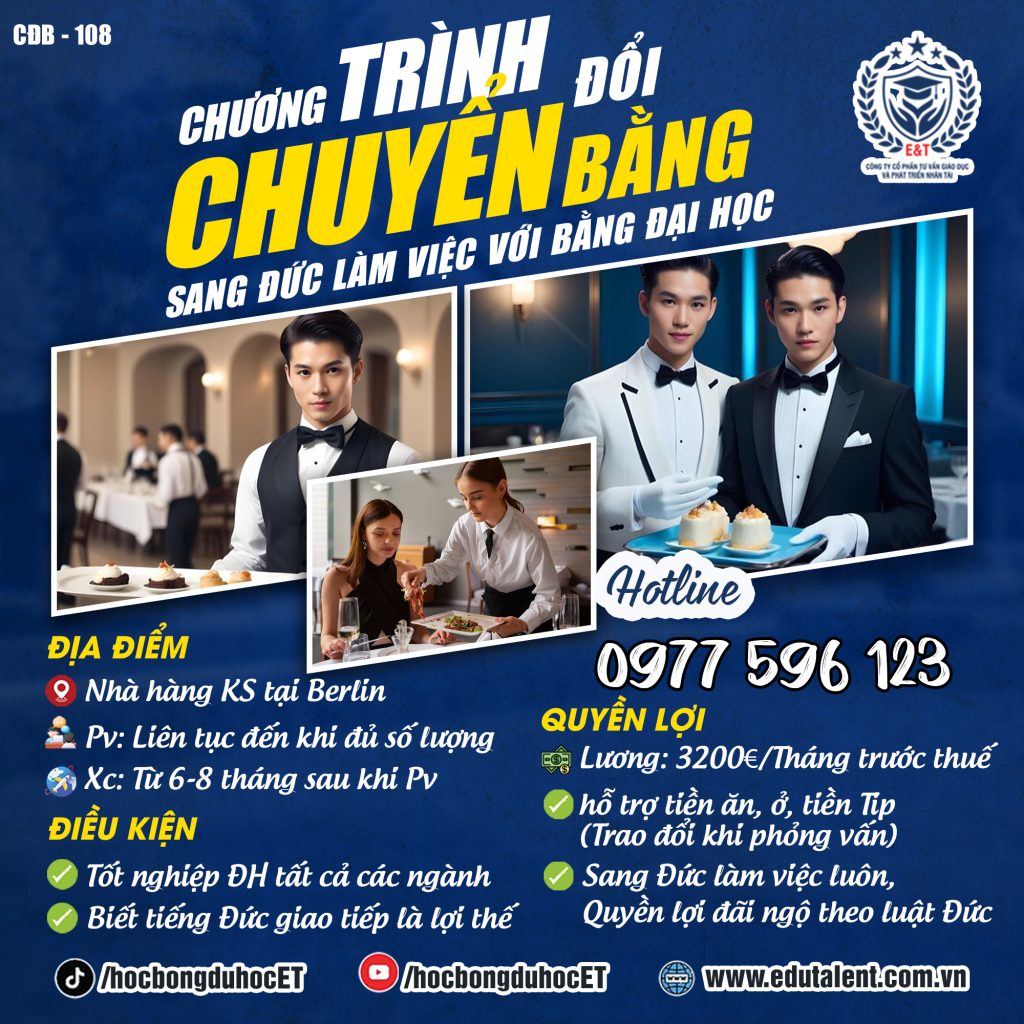 NHÀ HÀNG KHÁCH SẠN TẠI BERLIN CHUYỂN ĐỔI BẰNG ĐẠI HỌC TẤT CẢ CÁC NGÀNH NGHỀ.