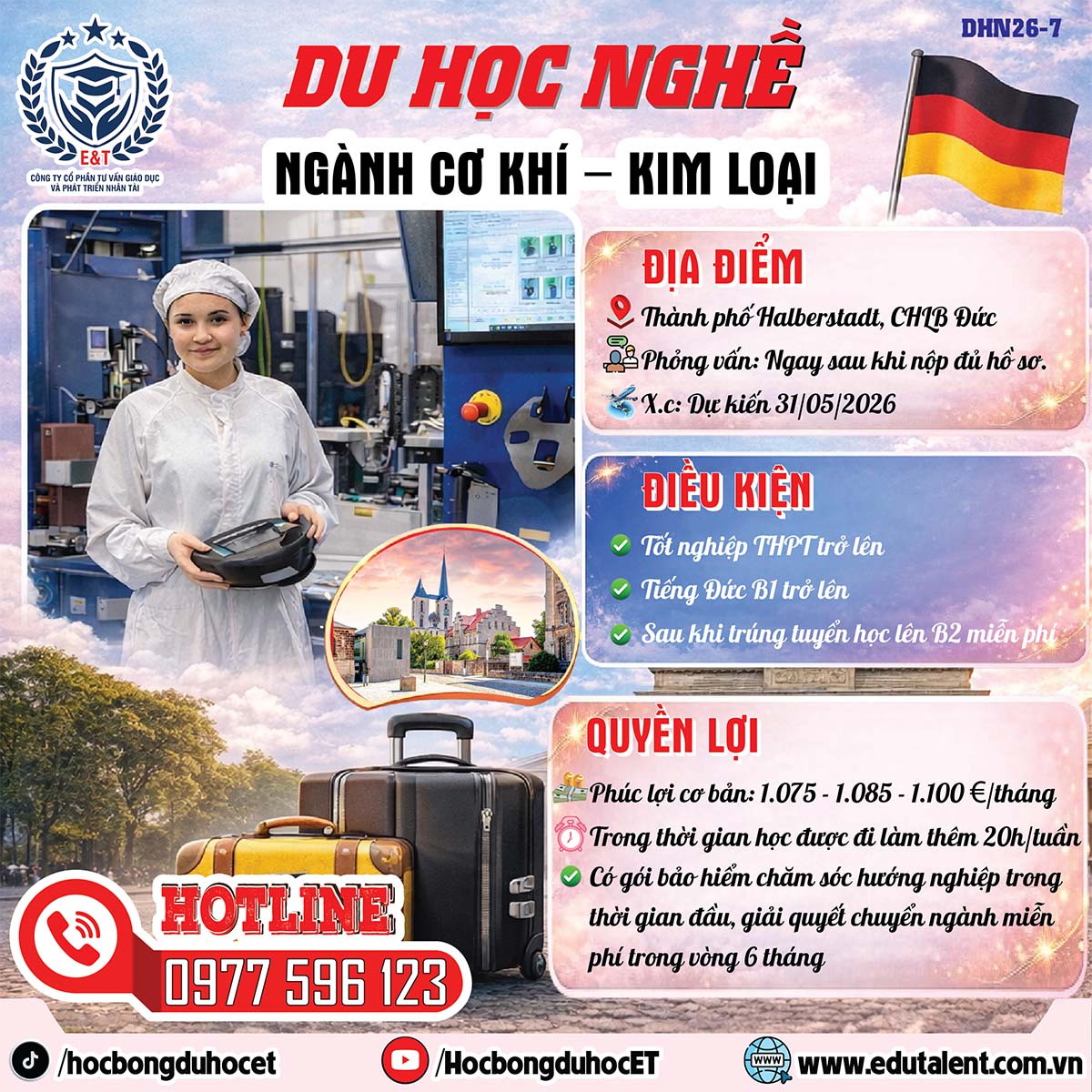 DU HỌC NGHỀ ĐỨC 2026 – NGÀNH CƠ KHÍ & KIM LOẠI – HỌC & LÀM HƯỞNG LƯƠNG TẠI ĐỨC