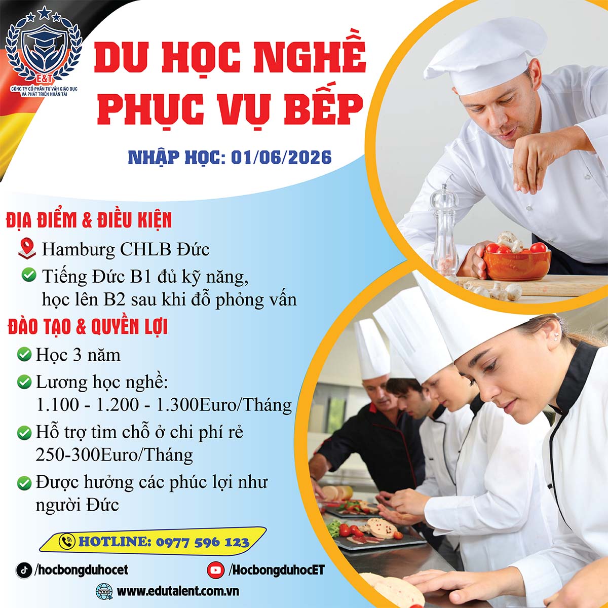 🇩🇪 TUYỂN SINH DU HỌC NGHỀ PHỤC VỤ BẾP TẠI ĐỨC 2026