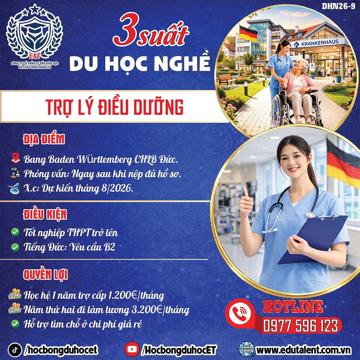 🇩🇪 DU HỌC NGHỀ TRỢ LÝ ĐIỀU DƯỠNG TẠI ĐỨC 2026 – 3 SUẤT TẠI BANG BADEN-WÜRTTEMBERG