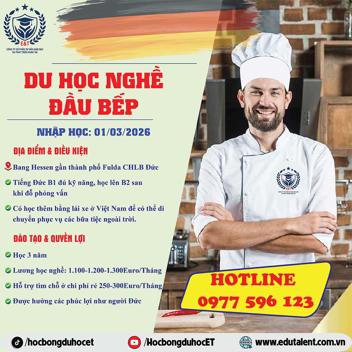 Du học nghề Đầu bếp Đức 2026 – Khởi nghiệp Châu Âu!