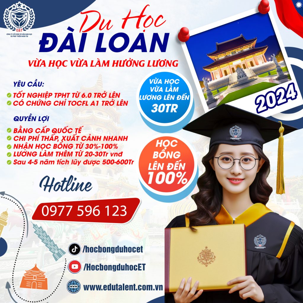 THÔNG BÁO CHƯƠNG TRÌNH DU HỌC ĐÀI LOÀN VỪA HỌC VỪA LÀM HƯỞNG LƯƠNG