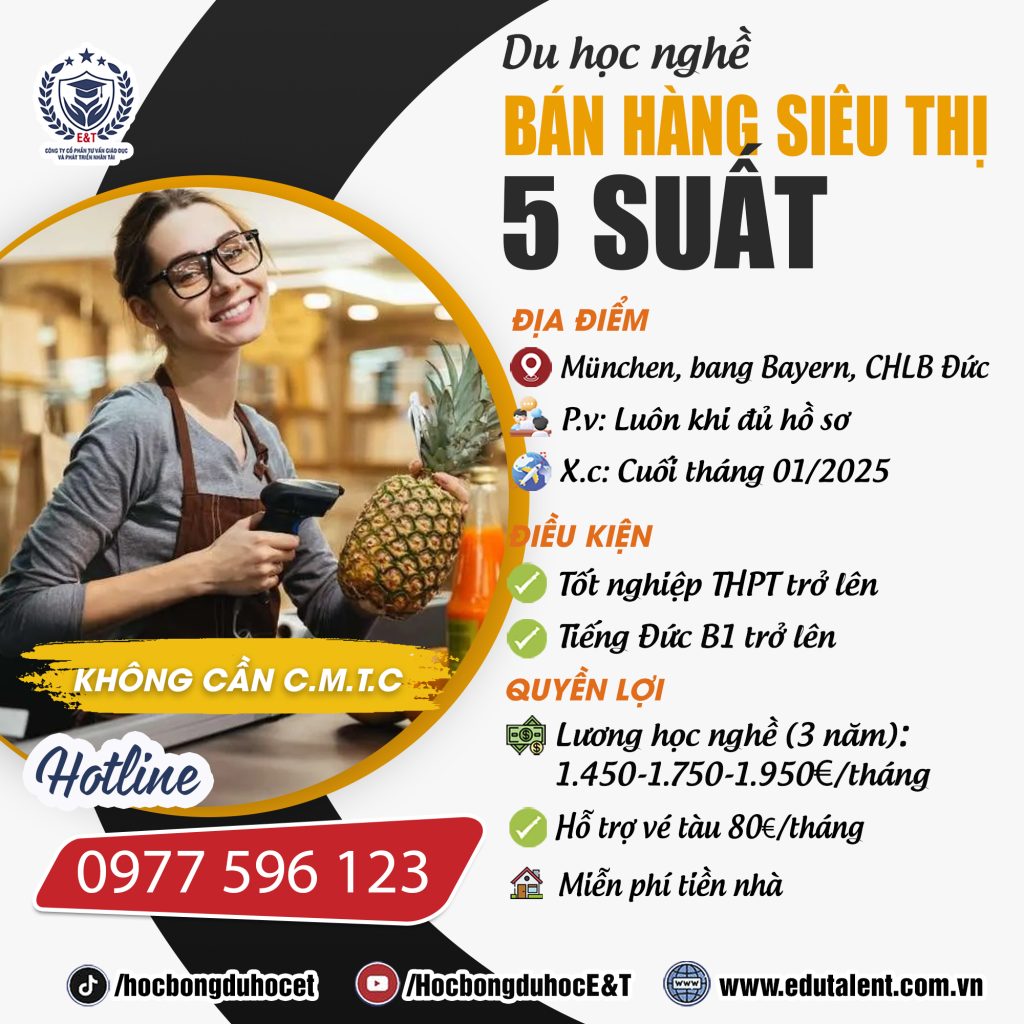 ĐƠN HÀNG HOT 5 SUẤT DU HỌC NGHỀ BÁN HÀNG TẠI CHLB ĐỨC