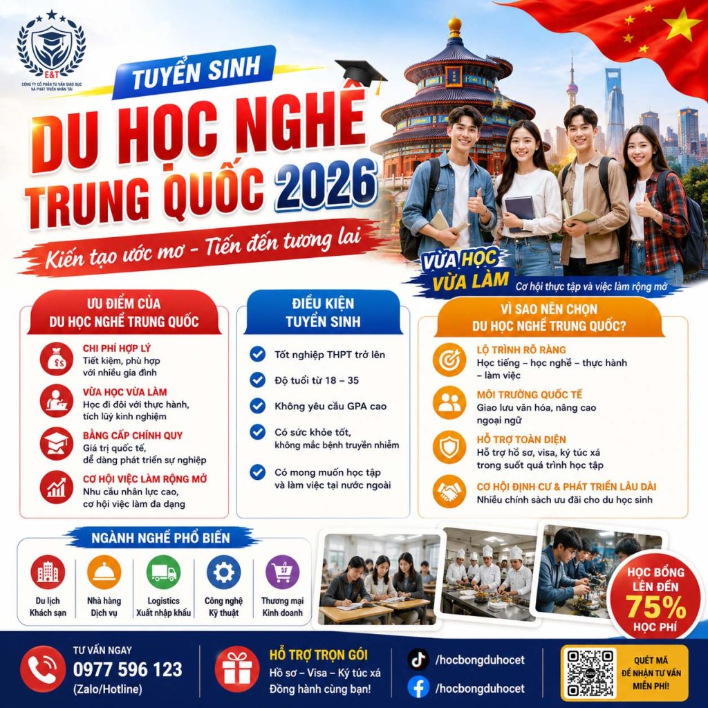 DU HỌC NGHỀ TRUNG QUỐC – VỪA HỌC VỪA LÀM 2026