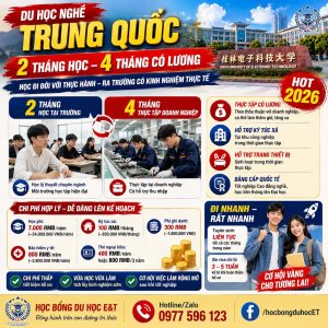 DU HỌC NGHỀ TRUNG QUỐC 2026 – LỘ TRÌNH 2 THÁNG HỌC, 4 THÁNG LÀM HƯỞNG LƯƠNG