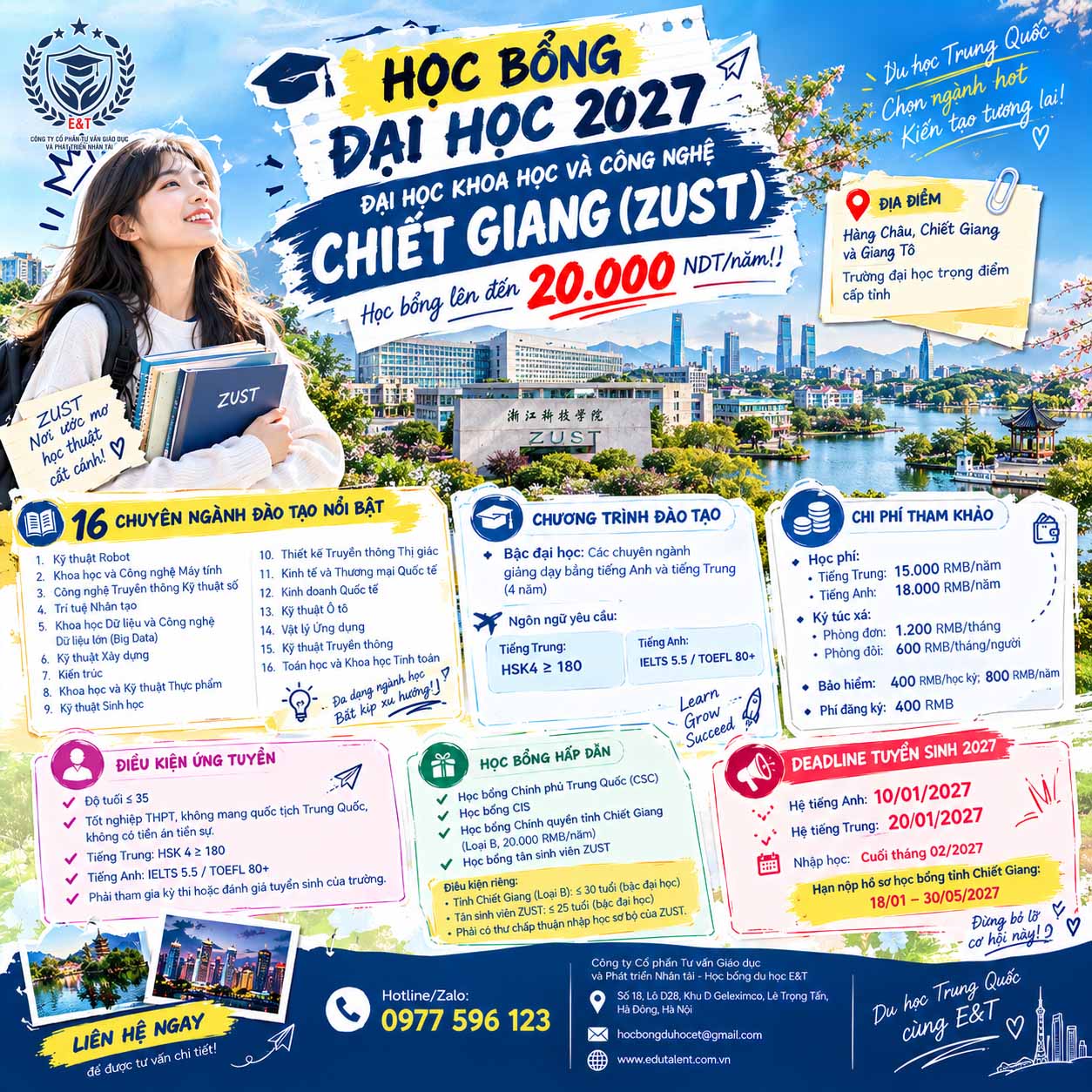 🇨🇳🎓 HỌC BỔNG ĐẠI HỌC TRUNG QUỐC 2027 – ZUST | HỌC BỔNG LÊN ĐẾN 20.000 NDT/NĂM!