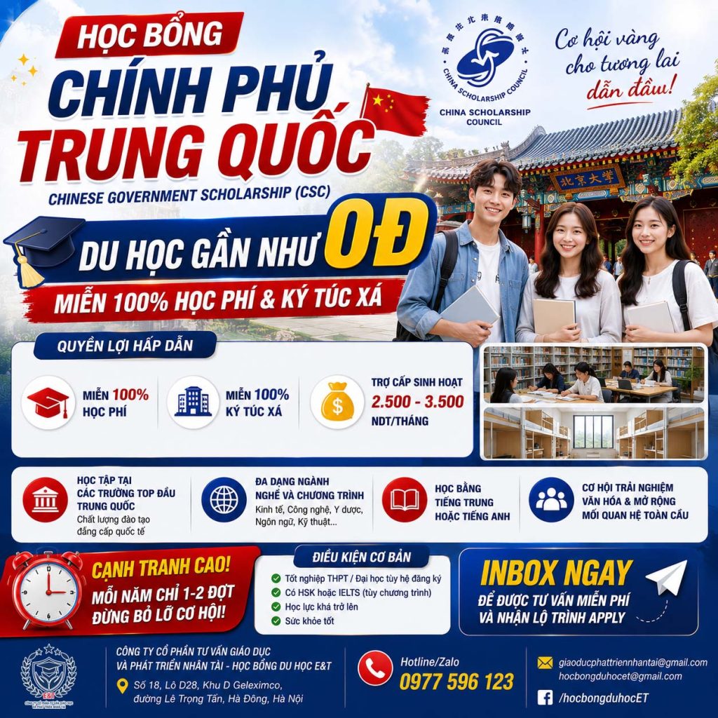 🎓 HỌC BỔNG CHÍNH PHỦ TRUNG QUỐC (CSC) – CƠ HỘI DU HỌC GẦN NHƯ 0Đ!