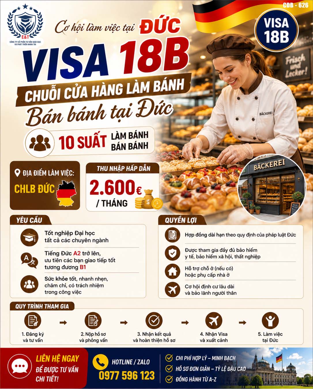 🇩🇪 10 SUẤT VISA 18B – CHUỖI CỬA HÀNG LÀM BÁNH & BÁN BÁNH TẠI ĐỨC
