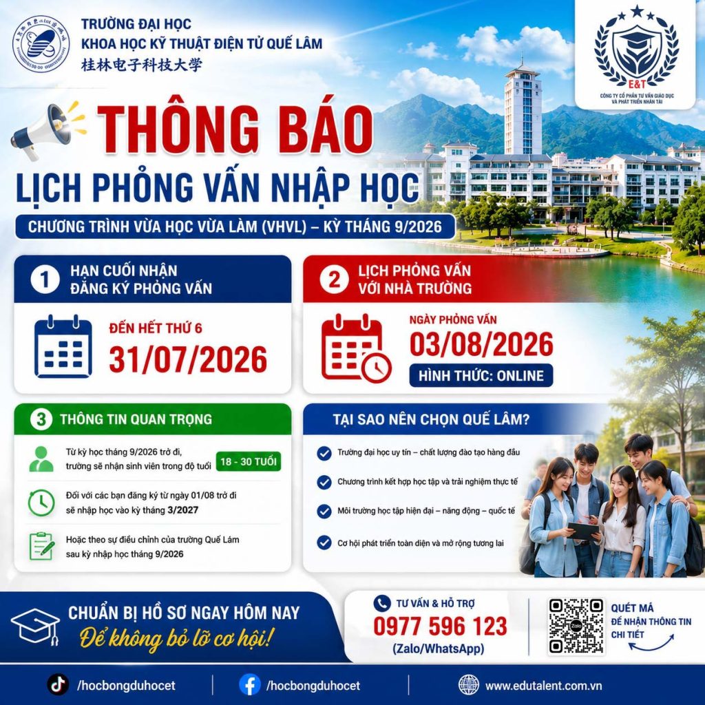 🚨 THÔNG BÁO CHỐT HẠN ĐĂNG KÝ PHỎNG VẤN DU HỌC NGHỀ TRUNG QUỐC KỲ 09/2026 🚨